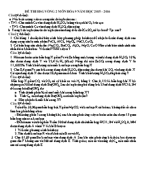 Đề thi học sinh giỏi vòng 2 môn Hóa 9 năm học 2015 - 2016